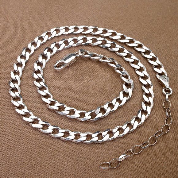Real Italian Solid Sterling Silver Curb Chain Necklace with Extender Stamped 925 - Picture 3 of 7